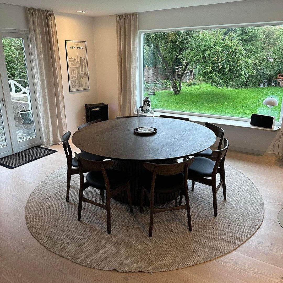 Table de salle à manger extensible ronde Vivien en chêne anthracite | S10Home
