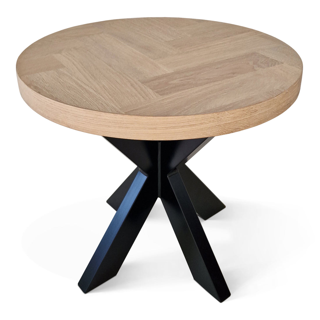Table basse ronde Astrid à chevrons en hêtre en chêne de coton - 50 cm 