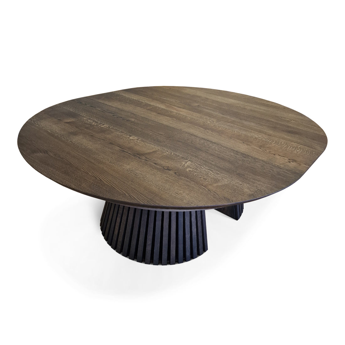 Table à manger ronde extensible Vivien en chêne charcoal 180 cm 