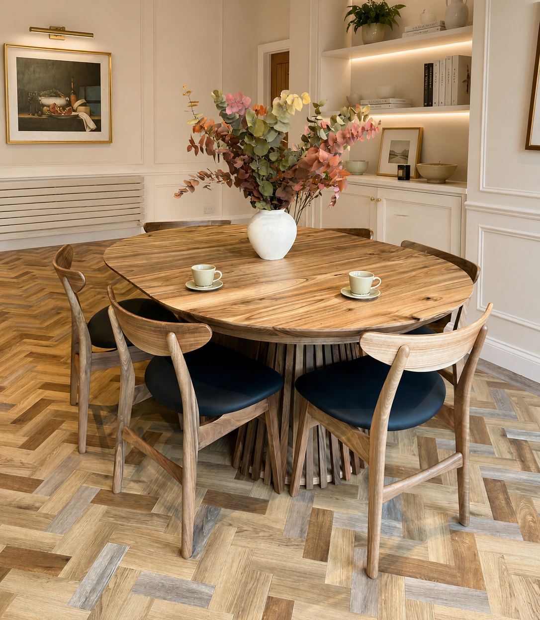 Table à manger ronde extensible en noyer Vivien | S10Home