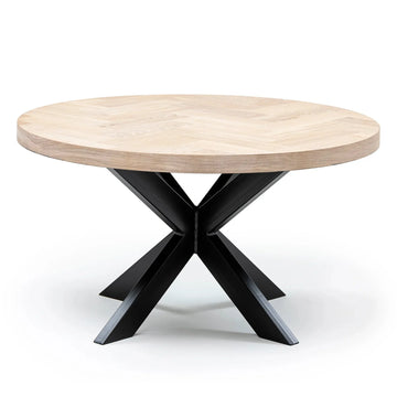 Table basse ronde Astrid à chevrons en hêtre en chêne de coton | S10Home