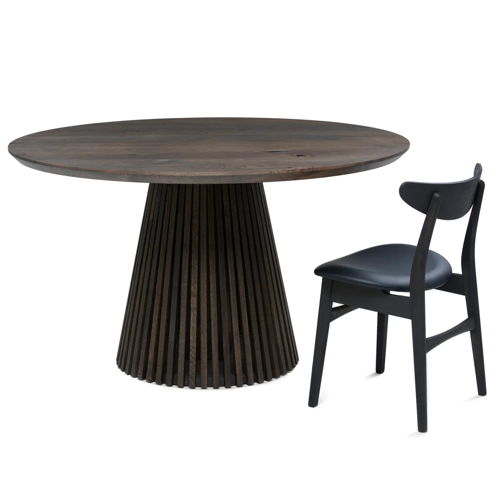 Table de salle à manger extensible ronde Vivien en chêne anthracite | S10Home